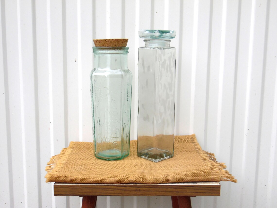 Vintage Tall Glass Spaghetti Jars Green Glass Pasta Jars Etsy
