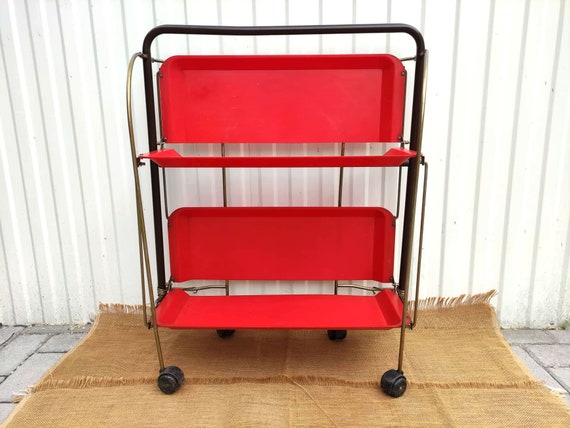 Vintage Rolling Bar Cart - Foldable Trolley on Wheels