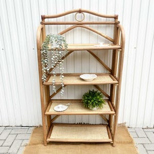 Vintage Bamboo Rattan Bookshelf - Cabinet - Plant Stand - Boho Home Decor