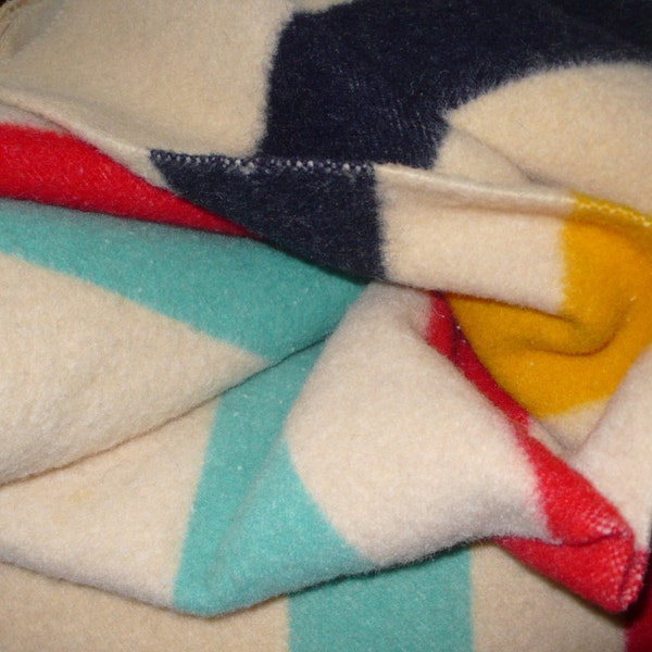 Vintage Hudson Bay Company Multi-Stripe Point Blanket 100% Wool Made in England