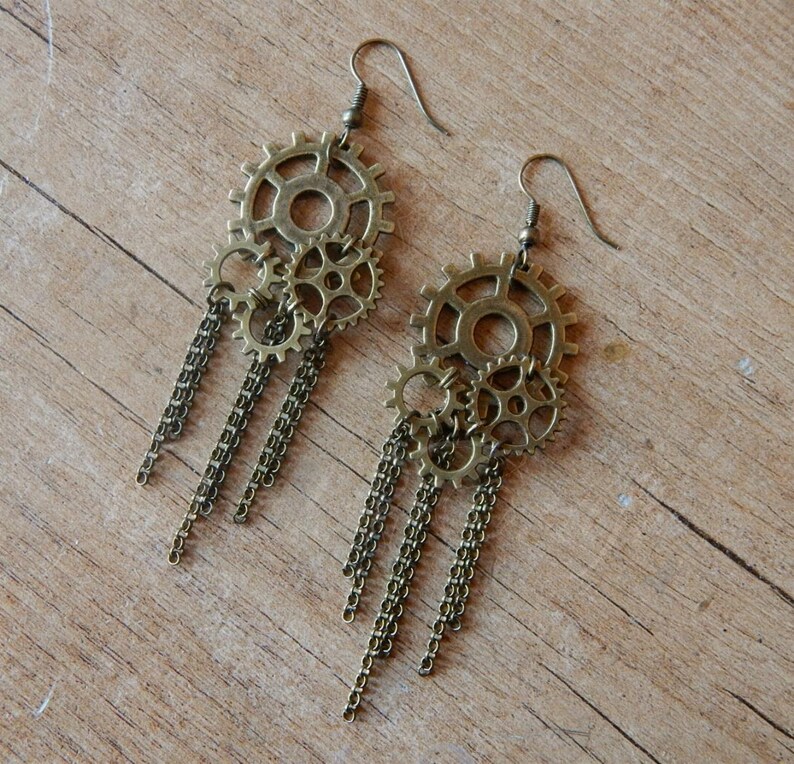 Bronze Tone Cog Gears steampunk Earrings Etsy