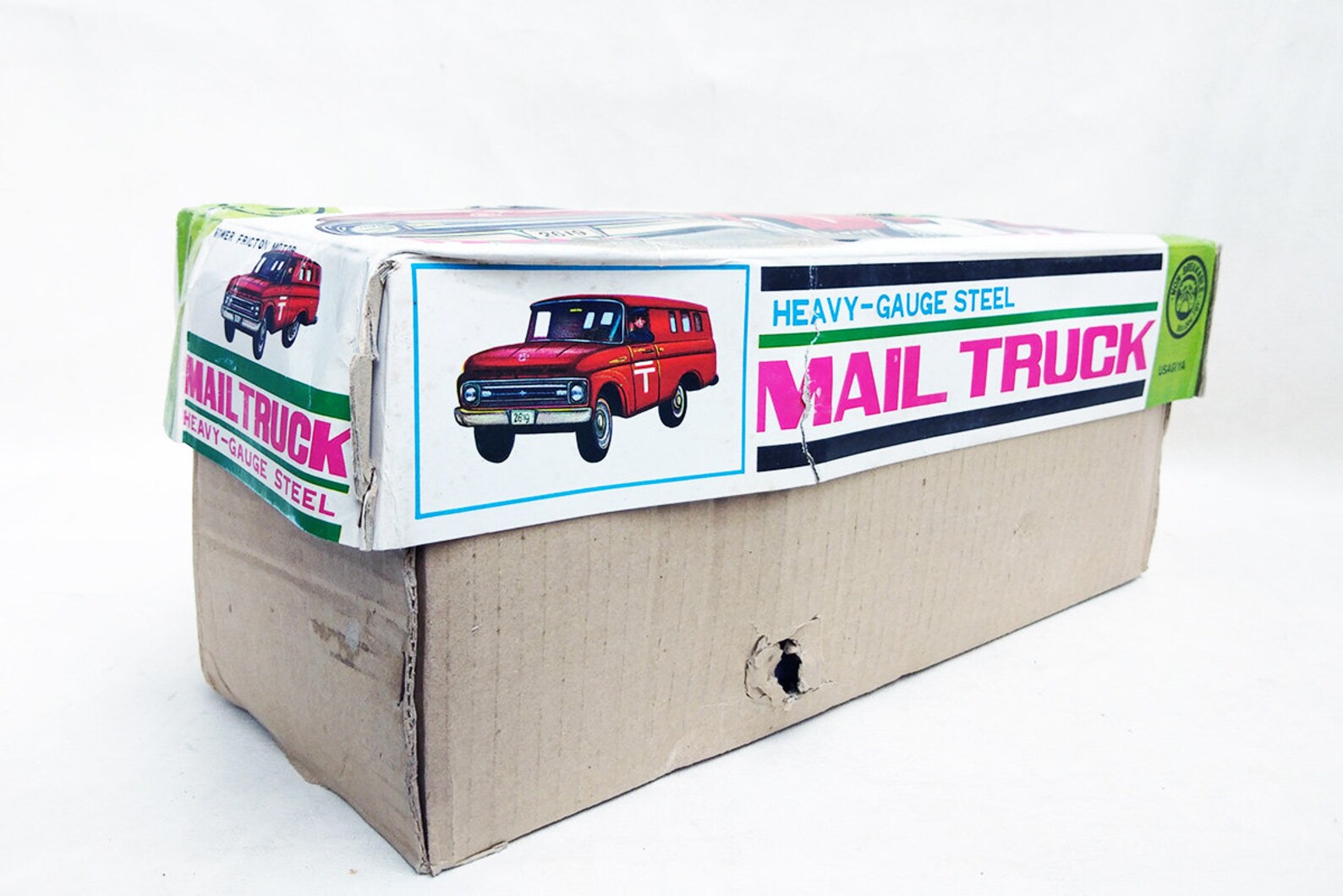 Vintage Tin Toy Mail Truck Marusan Bulldog Ford Japan Friction Powered