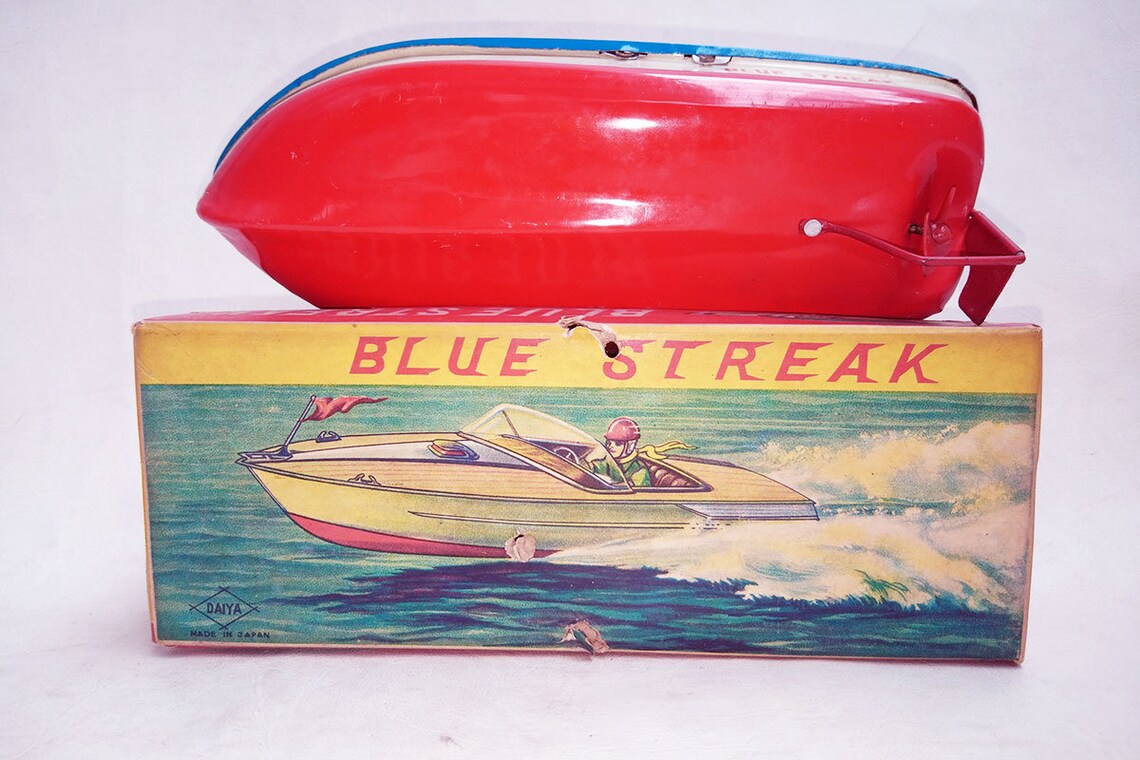 1950's Vintage Tin Toy Blue Streak Boat DAIYA Japan Etsy