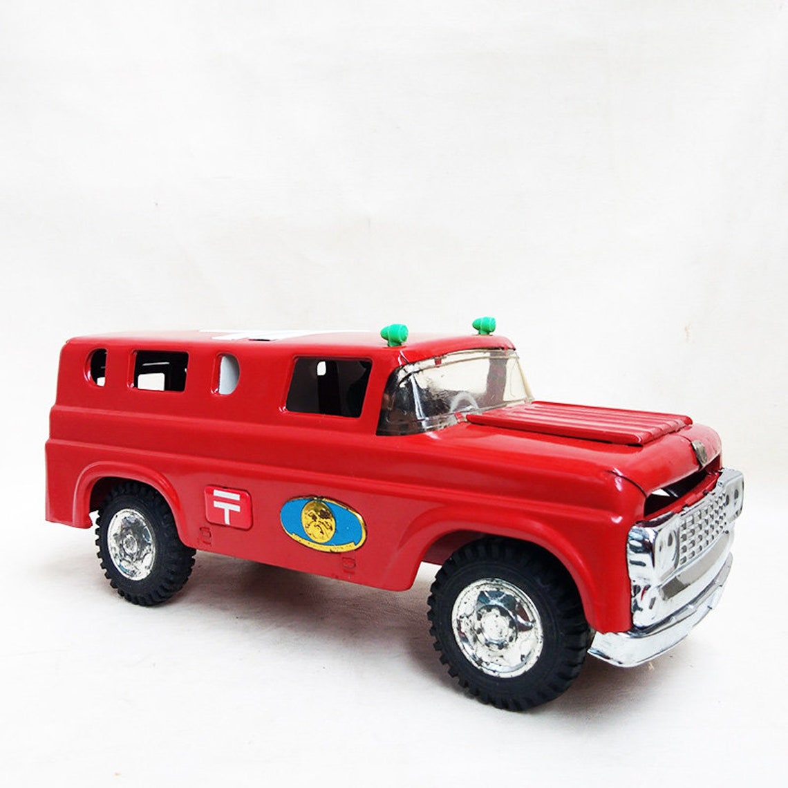 Vintage Tin Toy Mail Truck Marusan Bulldog Ford Japan Friction Powered