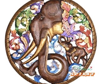 Hand-Painted Teak Wood Elephant Wall Art: 60 cm Boho Decor