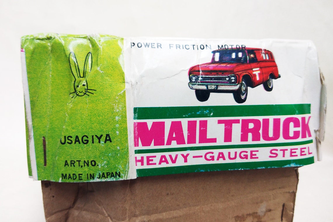 Vintage Tin Toy Mail Truck Marusan Bulldog Ford Japan Friction Powered