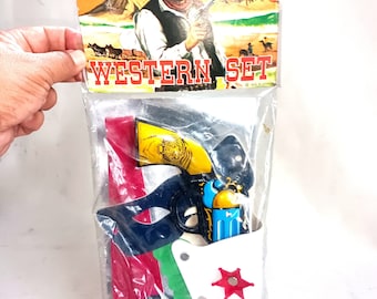 Envío gratuito de juguetes de hojalata vintage del oeste de Japón en paquete original