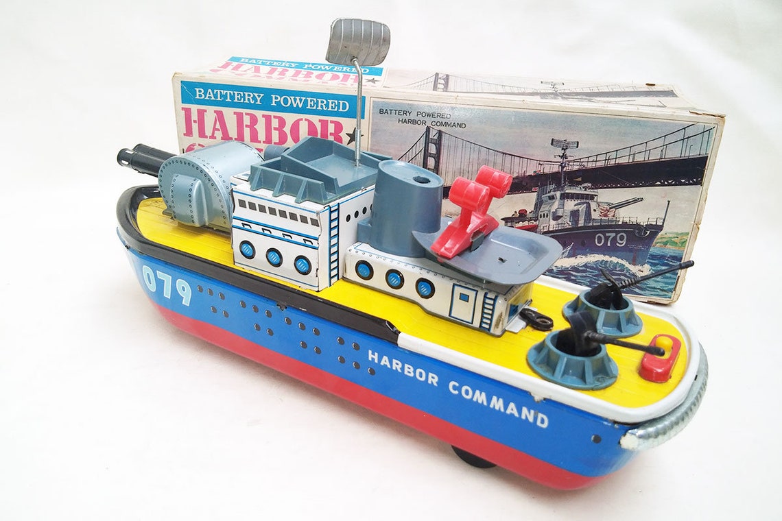 Rare Vintage tin toy Harbor Command Battery Operated Etsy