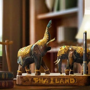 Carved Wooden Elephant Pen Holder Free Ship