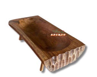 Handcrafted Teak Wood Serving Tray with Stand (14x30x8 cm)
