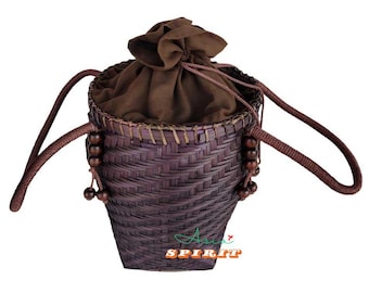 Handcrafted Smoked Bamboo Bag: 12" Woven Eco-Friendly Purse