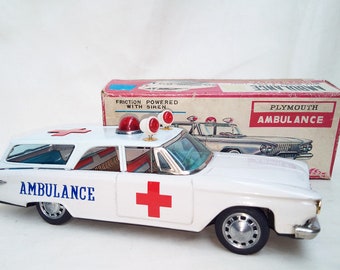 Juguete de hojalata vintage de Ichiko Japan: ambulancia Plymouth de 1961