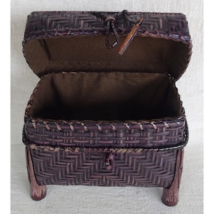 Handwoven Smoked Bamboo Basket with Lid and Stand | Small Decorative Storage Basket, Smoked bamboo basket,Handwoven bamboo storage basket