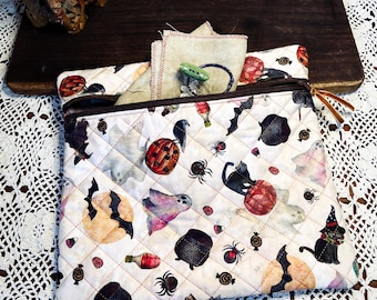 Quilted Cross Stitch Project Bag with a Halloween Theme