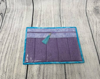 Small Cross Stitch Project Bag: Purple & Teal Cotton, Vinyl Window