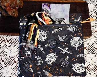 Quilted Cross Stitch Project Bag Sewing Skeletons