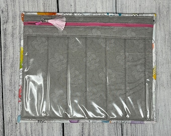 Dragonfly Cross Stitch Project Bag: Grey Cotton Embroidery Needlework Organizer
