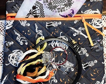 Quilted Cross Stitch Project Bag Sewing Skeletons
