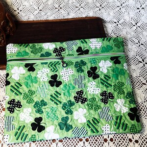 Large Quilted Cross Stitch Project Bag Shamrocks St. Patrick's Day, Clovers  Quilted Bag