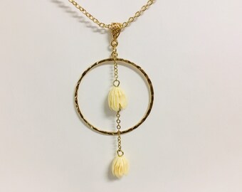 Drop Hoop White Flower : Hamilton Gold Necklace with Shell Pearls