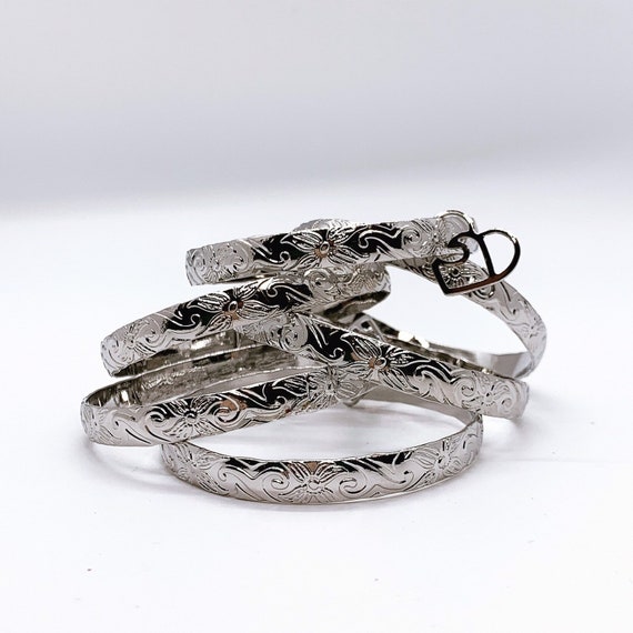 7MM Wide Hawaiian Hamilton Silver Bangle with Heart Wave Charm