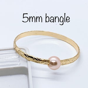 5mm Hawaiian Floating Pink Pearl Hamilton Gold Bangle