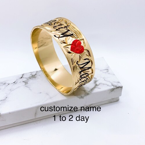 20mm HIBISCUS Flower Hawaiian Hamilton Gold Bangle Etsy