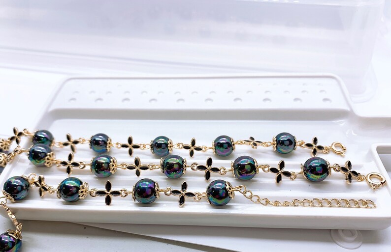 Wire New Rainbow Shell Pearl Hamilton Gold Black Flower Bracelet - Etsy
