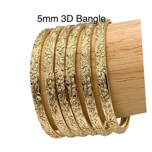 5MM Hawaiian Hamilton Gold Plumeia Flower 3D Bangle image 2