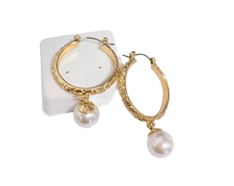 Hoop White Shell Pearls Earrings: Hamilton Gold Earring with Shell Pearls