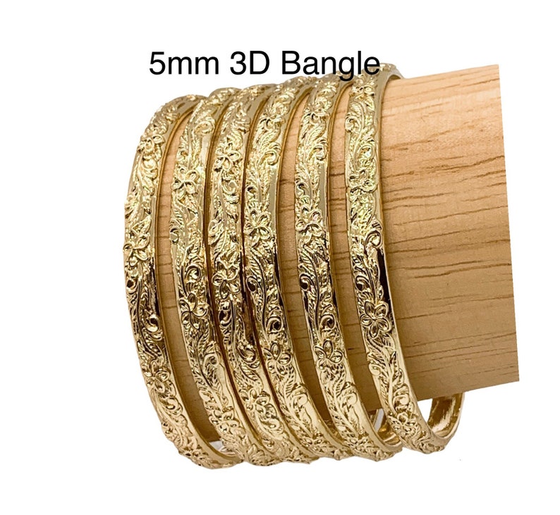 5MM Hawaiian Hamilton Gold Plumeia Flower 3D Bangle image 1