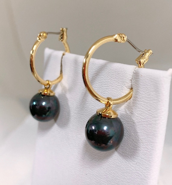 Hoop Stud Earrings: Hamilton Gold Earring With New Black Greenish