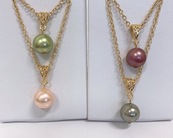 12mm Shell Pearl: Hamilton Gold Necklace with Shell Pearls