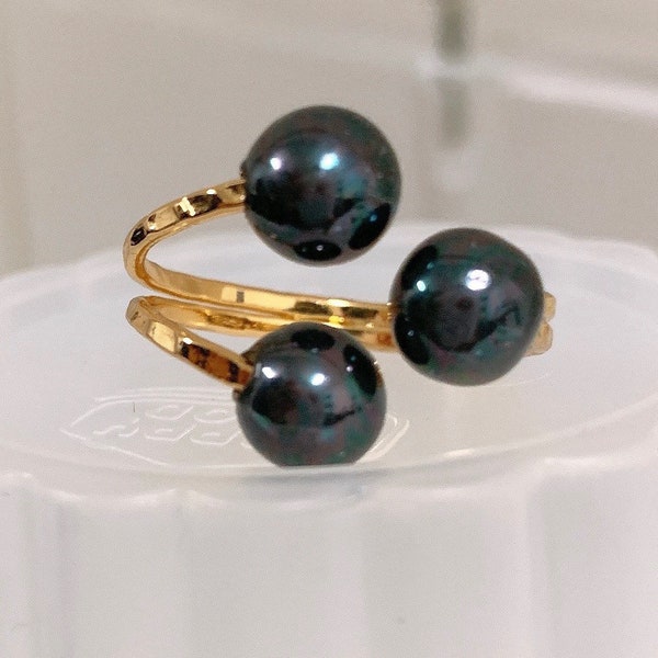 Hawaiian Hamilton Gold Double Triple Pearl ring with new pearl color black