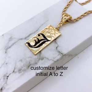 15mm Hawaiian Jewelry Background Personalized Customize Initial Plate Necklace with Rope Chain: Hamilton Gold