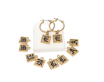 Old English Letter Charms Small Hoop Earring
