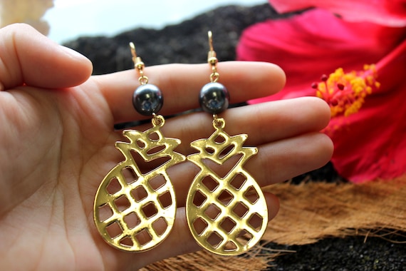 Large Pineapple Hamilton Gold Earring With Shell Pearls Etsy UK