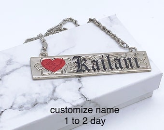 15mm Hawaiian Jewelry Flower Background Personalized Customize Name Plate Necklace Hamilton Silver Color 16in Rope Chain with 3in Extension