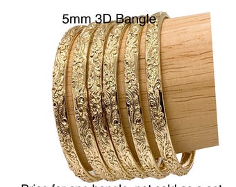 5MM Hawaiian Hamilton Gold Plumeia Flower 3D Bangle