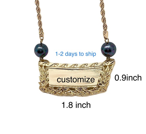 Hawaiian Jewelry Plumeria Maile Wave Personalized Engraved Enamel