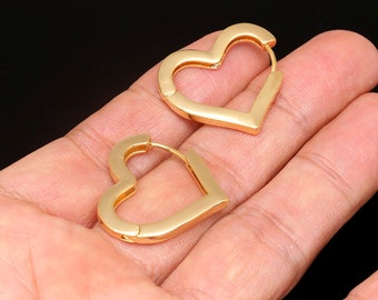 CE1010-10pairs-Gold Plated-27*26mm Bold Heart Lever Back Earrings-3mm Thickness Hoops-Nickel free
