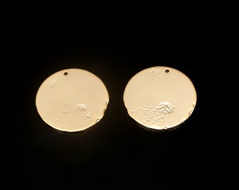 CH3149-2pcs-Gold Plated-30mm Hammered Round Pendant-Necklace Earrings Making Supply