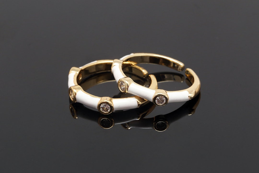 Ch6060-1ea/10ea-gold Plated E-coat Anti Tarnish-cz White Enamel Ring ...