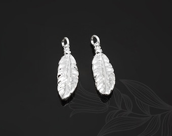 Matte Rhodium Plated Brass Feather Charm, Tiny Feather Pendant [M1029-5 PCS/50PCS]