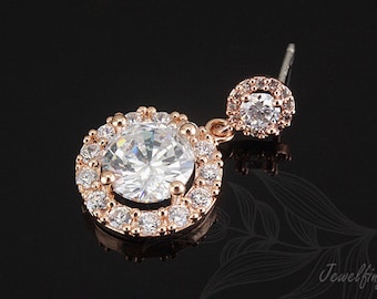 Orecchini a perno bicolore con pavé di zirconia cubica rotonda all