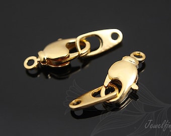 B199-4set/80set, 16K Real Gold Plated 11.5*6mm Robster Claw Clasp With A Bar, Lock Finding, Metal Lobster Clasp M