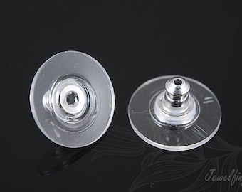 H1012-40ea/200ea, Rhodium Color 11mm Earring Backs with Pads, Plastic Earnuts, Earring Stoppers, Ni Free