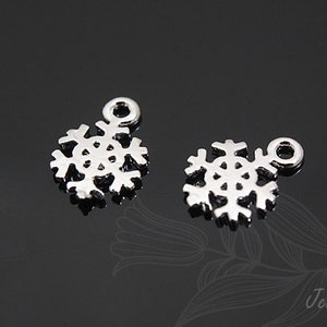 S433-4ea/40ea-Rhodium Plated-6.5mm Snow Flake Charm, Tiny Snow Flake Pendant, Necklace Earrings Making Supply