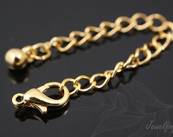 B218-10ea/100ea/1000ea, 16K Real Gold Plated Lobster Claw Clasps With Extender Chain 55mm, Metal Lobster Clasp For Jewelry Finding