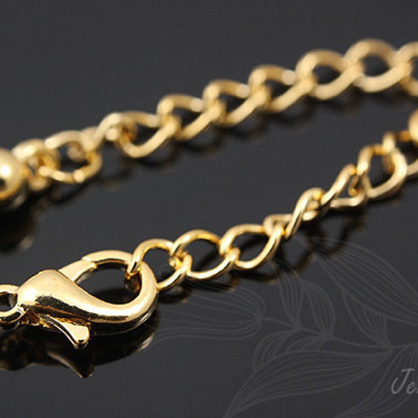 B218-100set-Gold Plated-Lobster Claw Clasps with Extender Chain 55mm-Metal Lobster Clasp For Jewelry Finding